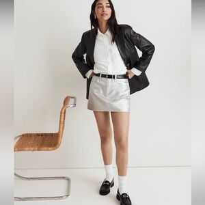 Madewell x Aimee Song Denim Mini Skirt in Coated Silver size 32 new